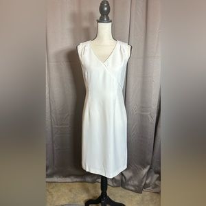 White sheath dress from Bloomingdale’s, pleated shoulder detail, size 4